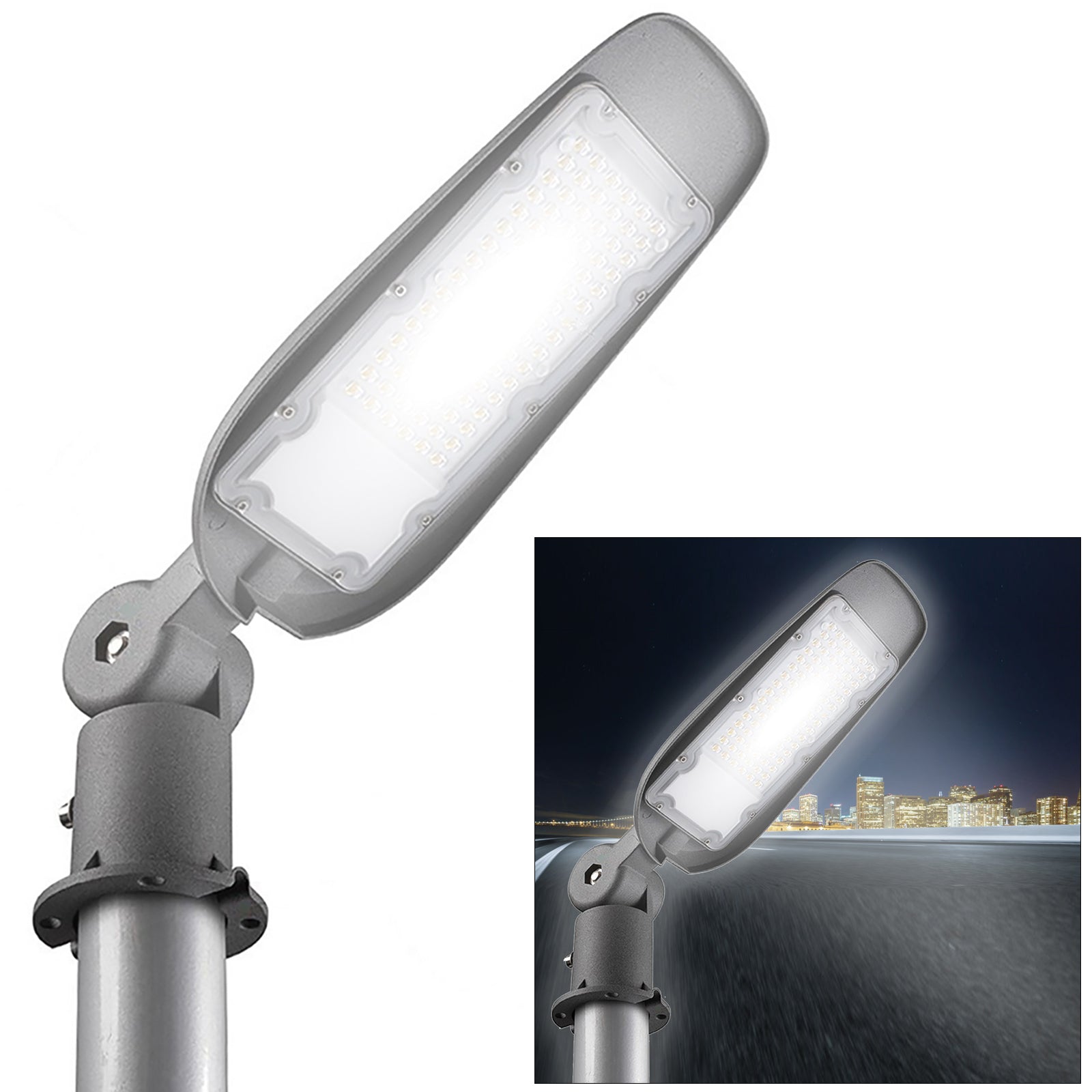 Faro armatura stradale lampione LED 200W 18000lm inclinabile 180 IP65 230V giardino cortile luce naturale 4000K 200W