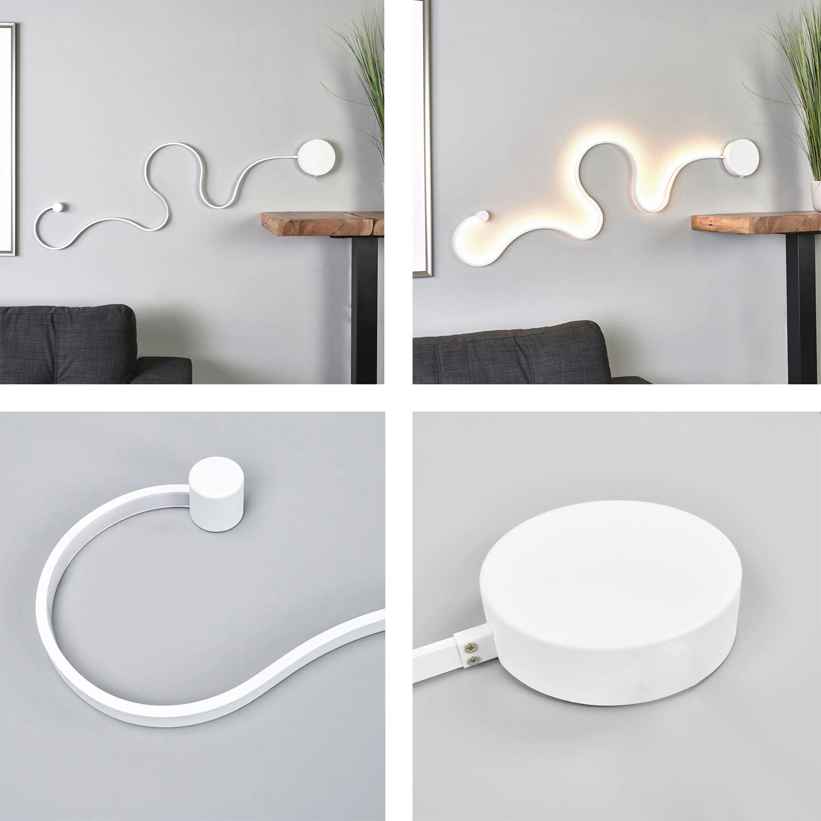 Applique moderno LED 28W bianco lampada curva snake luce parete muro soggiorno camera letto 230V LUCE 3000K