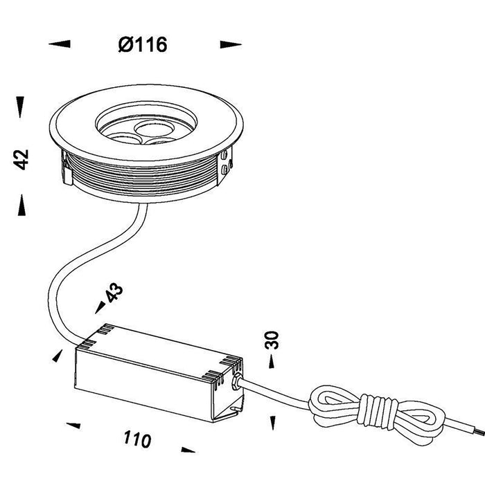 Faretto LED 5W FLAT spot 20 gradi calpestabile segnapassi IP67 incasso foro 10cm pavimento luce giardino 230V LUCE 6000K