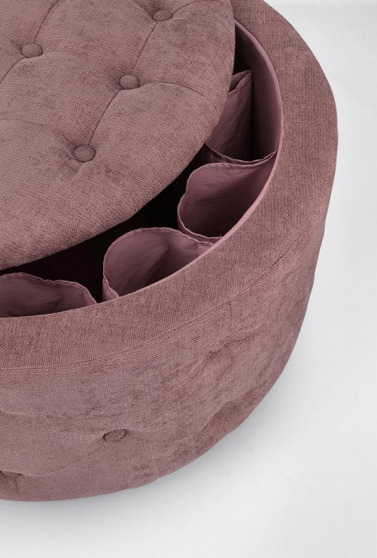 Pouf Contenitore Porta Scarpe ⌀ 70x40 cm Ernestine in Tessuto Rosa Antico