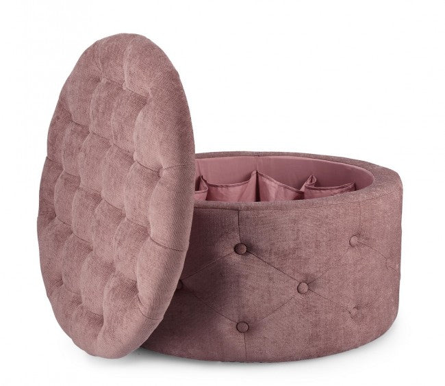 Pouf Contenitore Porta Scarpe ⌀ 70x40 cm Ernestine in Tessuto Rosa Antico