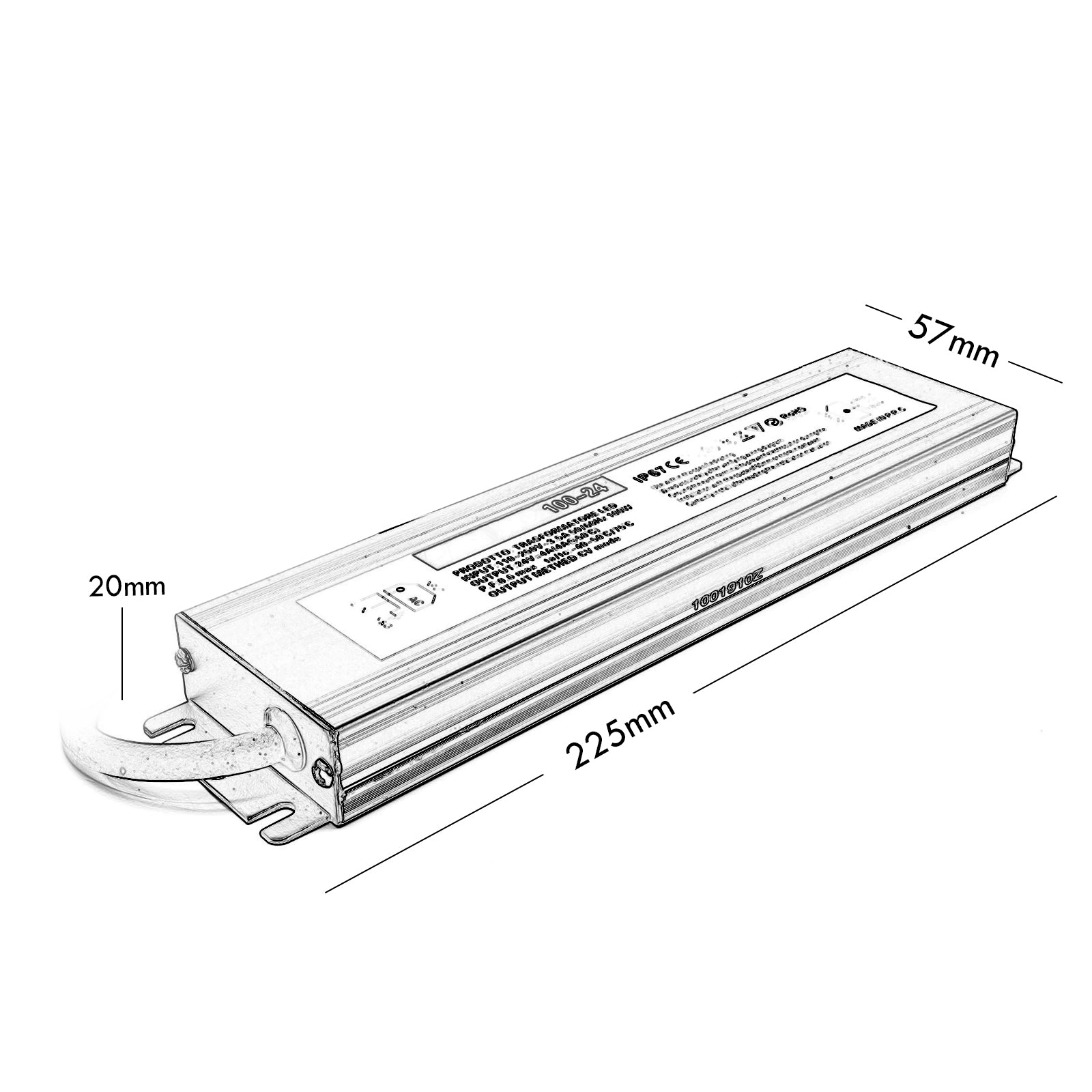 Alimentatore slim IP67 100W trasformatore stabilizzato da 230V a 24V 4A per strisce luci lampade LED