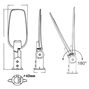 Faro armatura luce stradale IP65 lampione LED inclinabile 180 6500K illuminazione viali giardino 13500lm 230V 150W