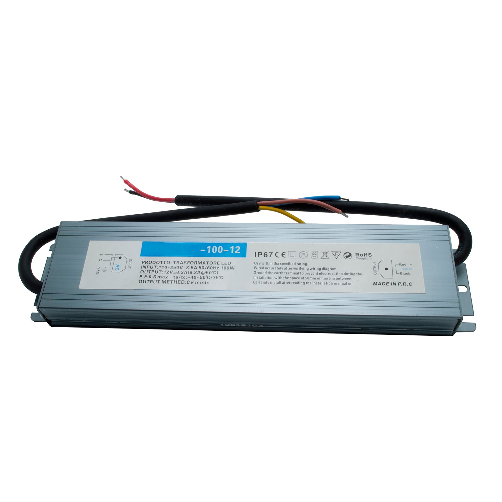 Alimentatore slim IP67 100W trasformatore impermeabile da 230V a 12V dc 8.3A strisce luci LED telecamere DVR