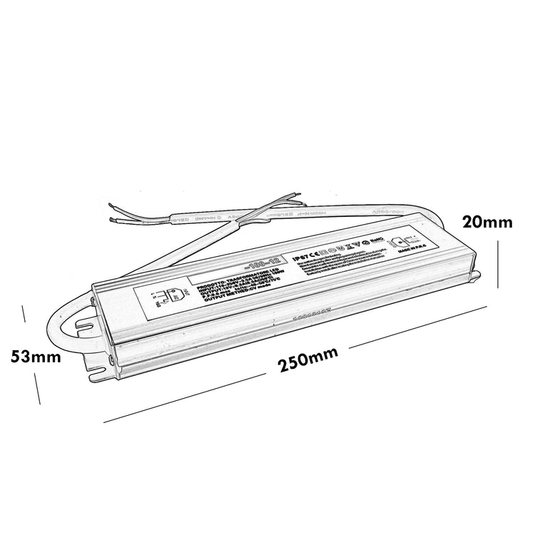 Alimentatore slim IP67 100W trasformatore impermeabile da 230V a 12V dc 8.3A strisce luci LED telecamere DVR