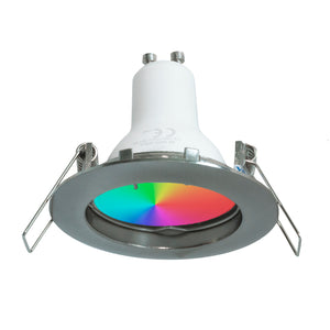 Faretto LED 6W multicolore incasso 6cm tondo bianco silver  GU10 effetti luce colorata 230V LUCE RGBW 6000K SILVER