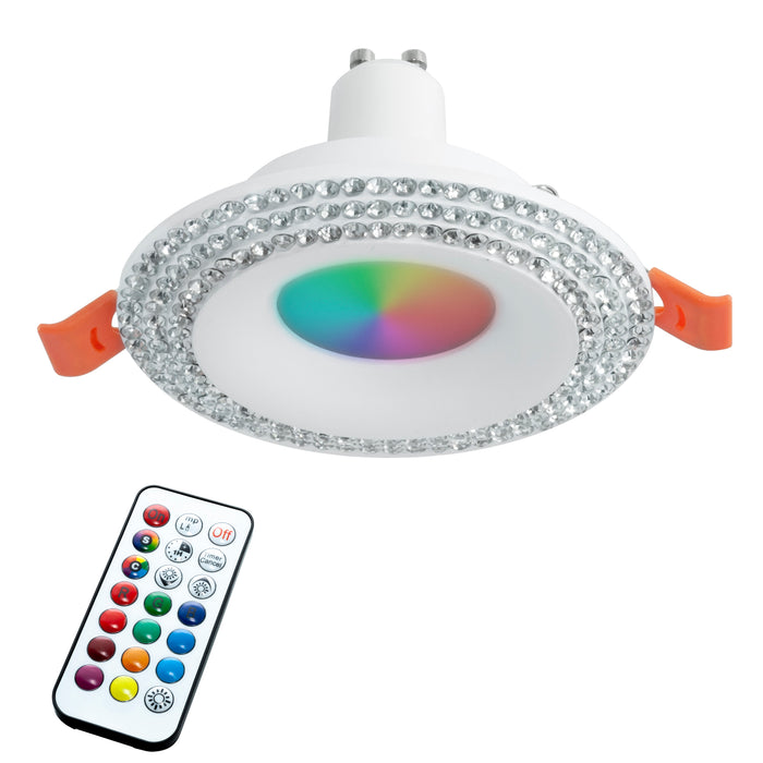 Faretto bianco tondo incasso 65mm lampada LED RGB GU10 cristalli brillantini luci negozio 230V LUCE RGBW + 3000K