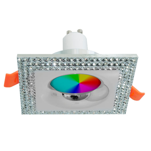 Faretto incasso quadrato foro 65mm brillantini lampada LED RGB GU10 luce colorata bar negozio 230V SILVER RGBW + 3000K