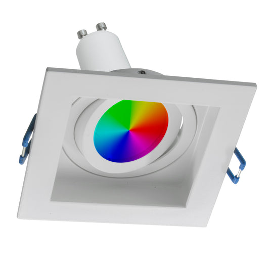 Faretto quadrato LED 6W RGB GU10 lampada orientabile incasso 90mm effetto luce colorata bar 230V BIANCO LUCE 6000K