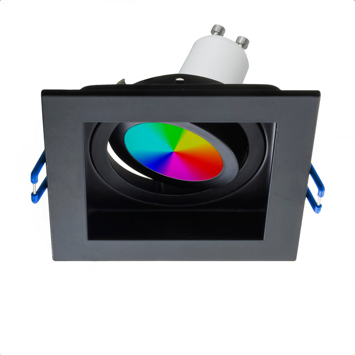 Faretto quadrato LED 6W RGB GU10 lampada orientabile incasso 90mm effetto luce colorata bar 230V NERO LUCE 6000K