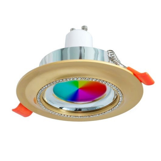 Faretto tondo LED incasso foro 75mm cornice brillantini luce colorata 230V barpizzerie COLORE ORO LUCE RGBW + 6000K