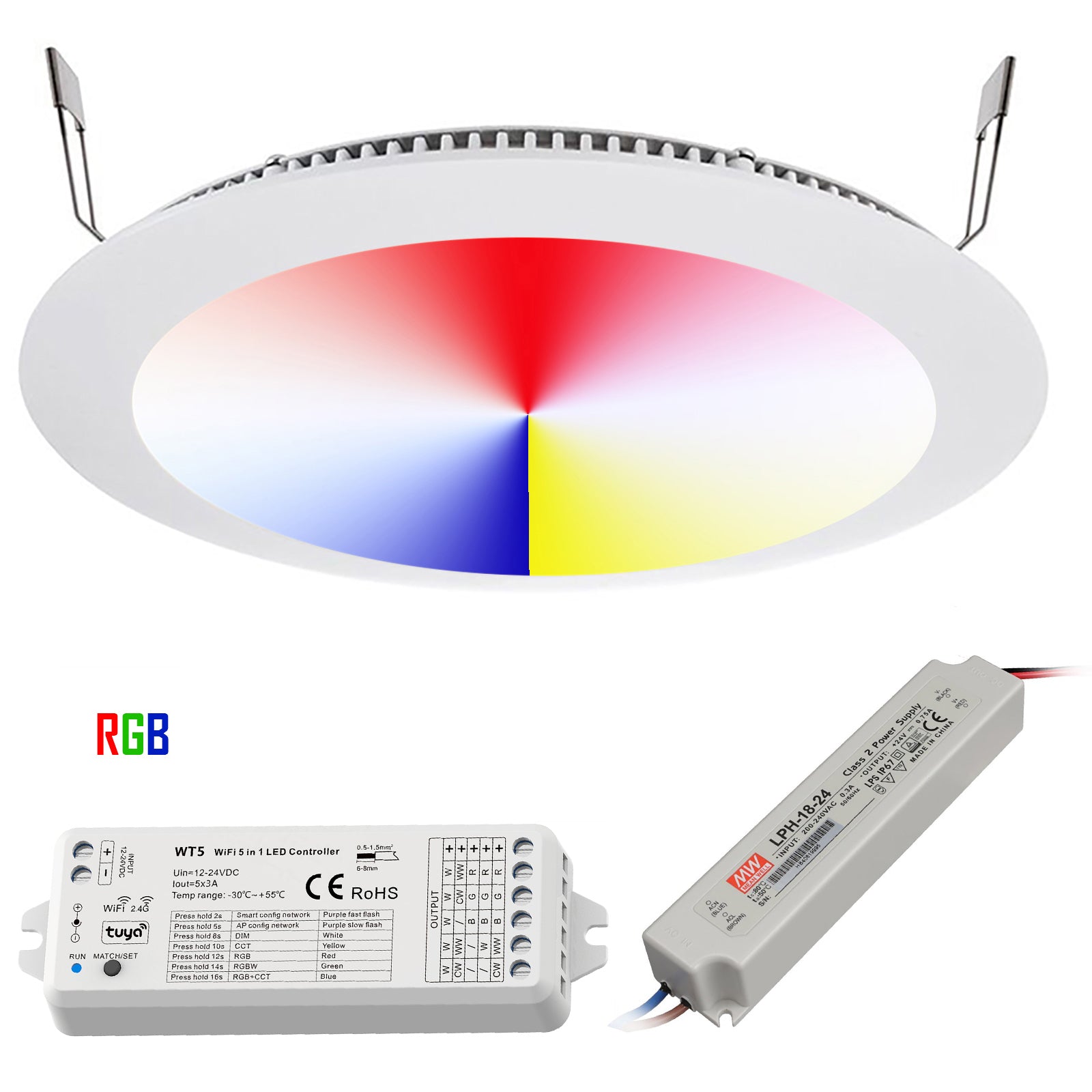 KIT pannello LED faretto incasso RGB cromoterapia 16W box doccia bagno 24V WiFi controllo voce alexa google foro 22cm