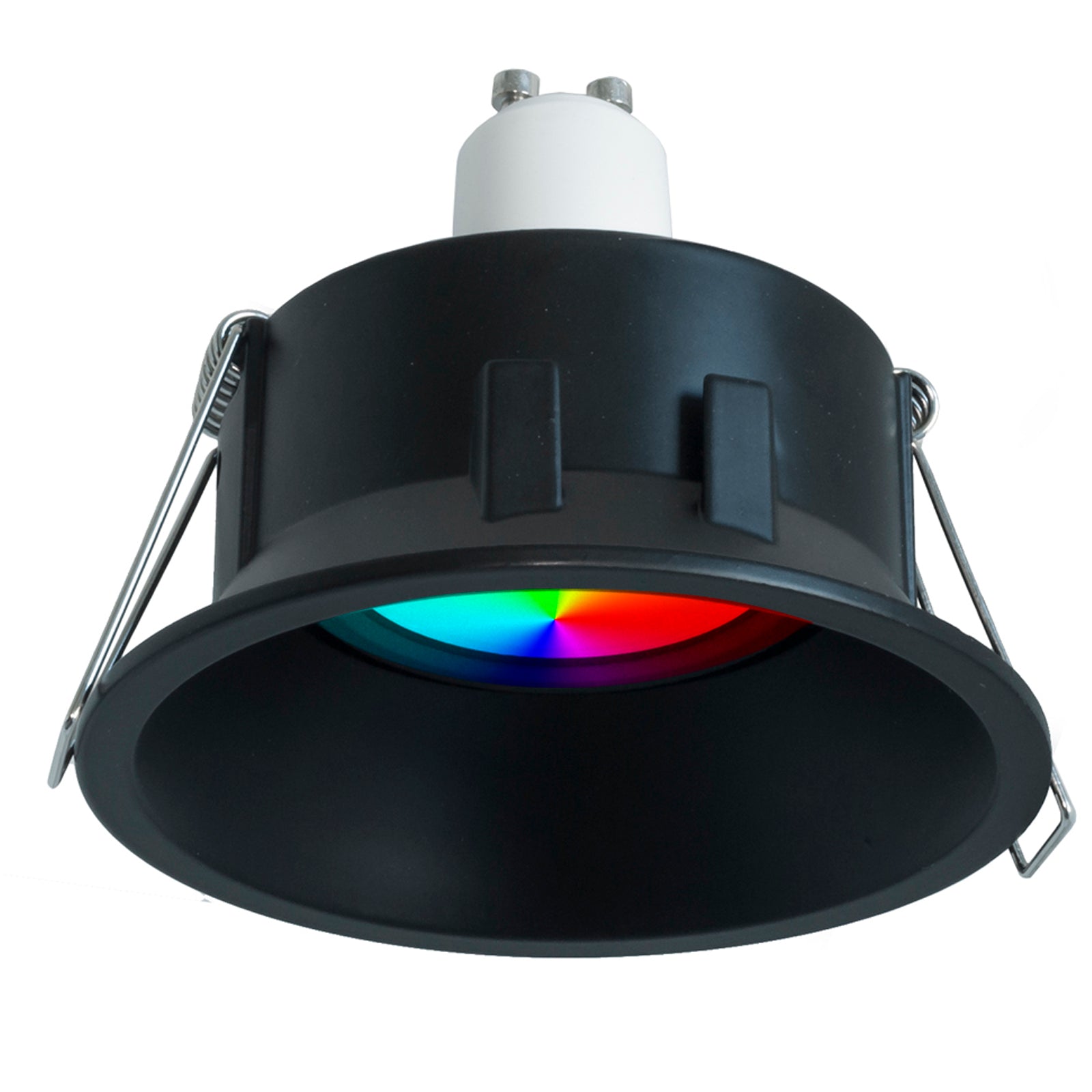 Faretto tondo bianco nero incasso foro 85mm lampadina colorata LED 6W GU10 RGBW 230V luci vetrina bar NERO LUCE 3000K