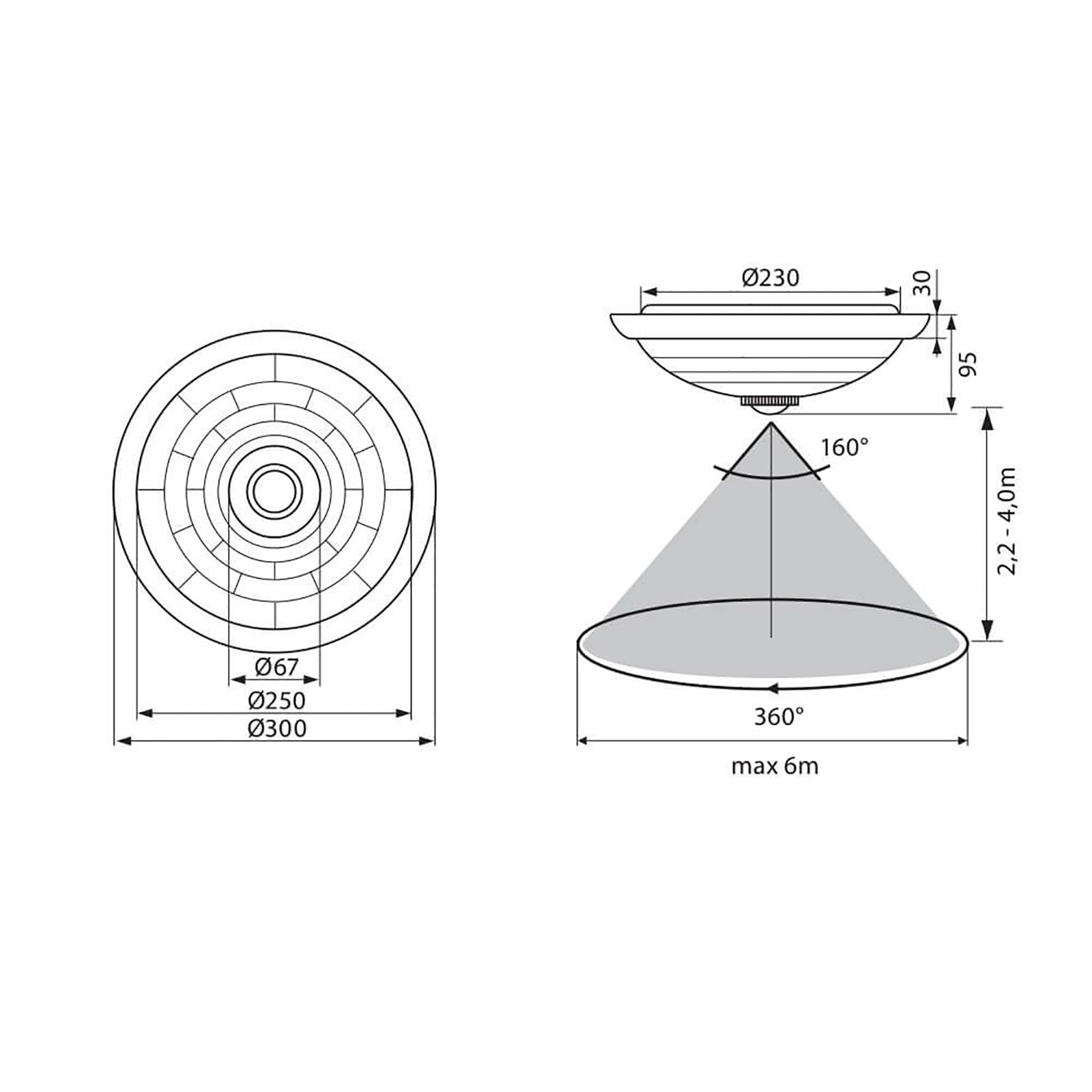 LEO plafoniera soffitto LED doppio attacco E27 luce automatica sensore presenza movimento PIR 230V