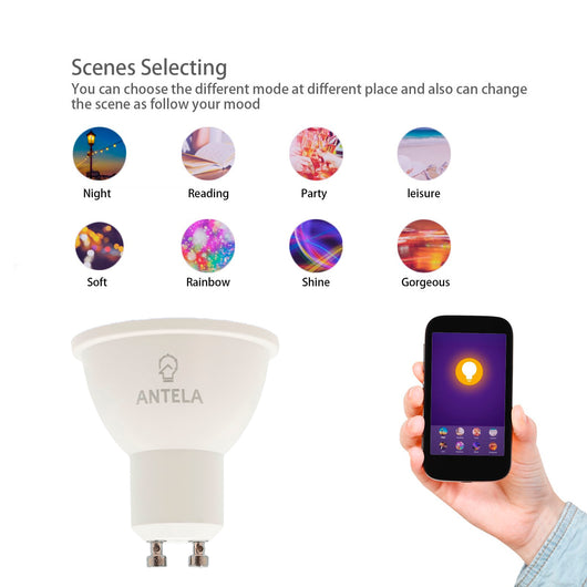 Lampadina LED 5W GU10 faretto intelligente WiFi RGB multicolore CCT da 2700K a 6500K Alexa Google 230V