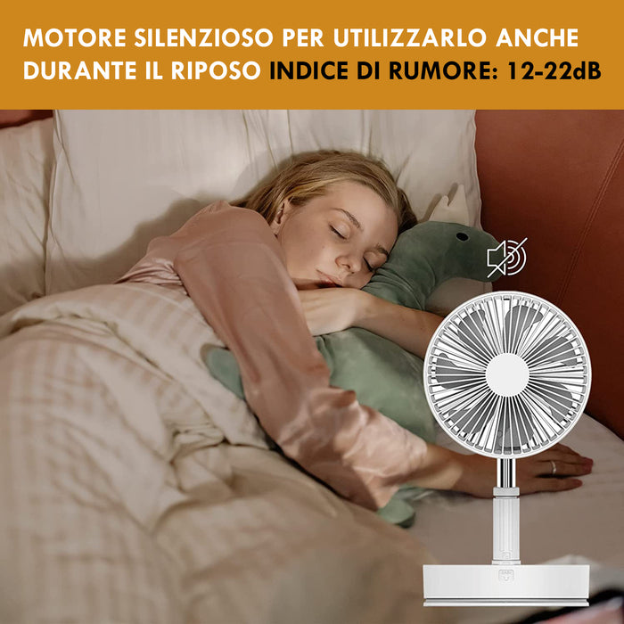 Ventilatore senza fili portatile pieghevole telescopico 4 velocita girevole batteria ricaricabile USB con telecomando