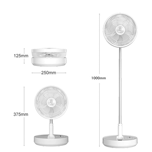 Ventilatore senza fili ricaricabile USB pieghevole batteria interna braccio telescopico 4 velocita con telecomando