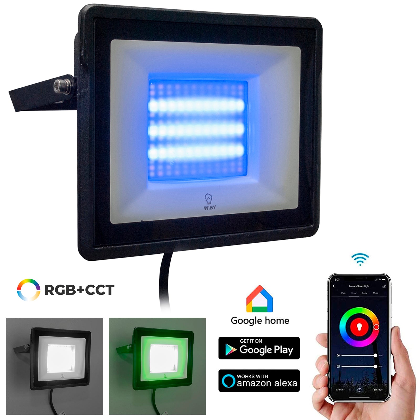 Faro LED 50W SMART WiFi faretto intelligente IP65 luce RGB CCT da 2700K a 6500K multicolore 230V APP Alexa Google