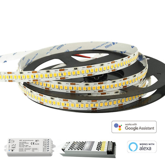 KIT SMART striscia 1200 LED 90W 24V centralina WiFi controllo vocale alexa strip flessibile 5 metri 8100lm LUCE 6000K