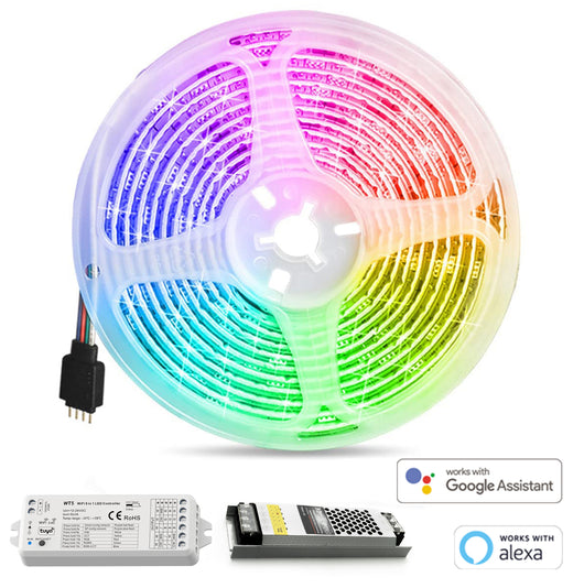 SET SMART striscia 12V LED RGB multicolore WiFi centralina Alexa Google controllo remoto APP smartphone luce 5 metri