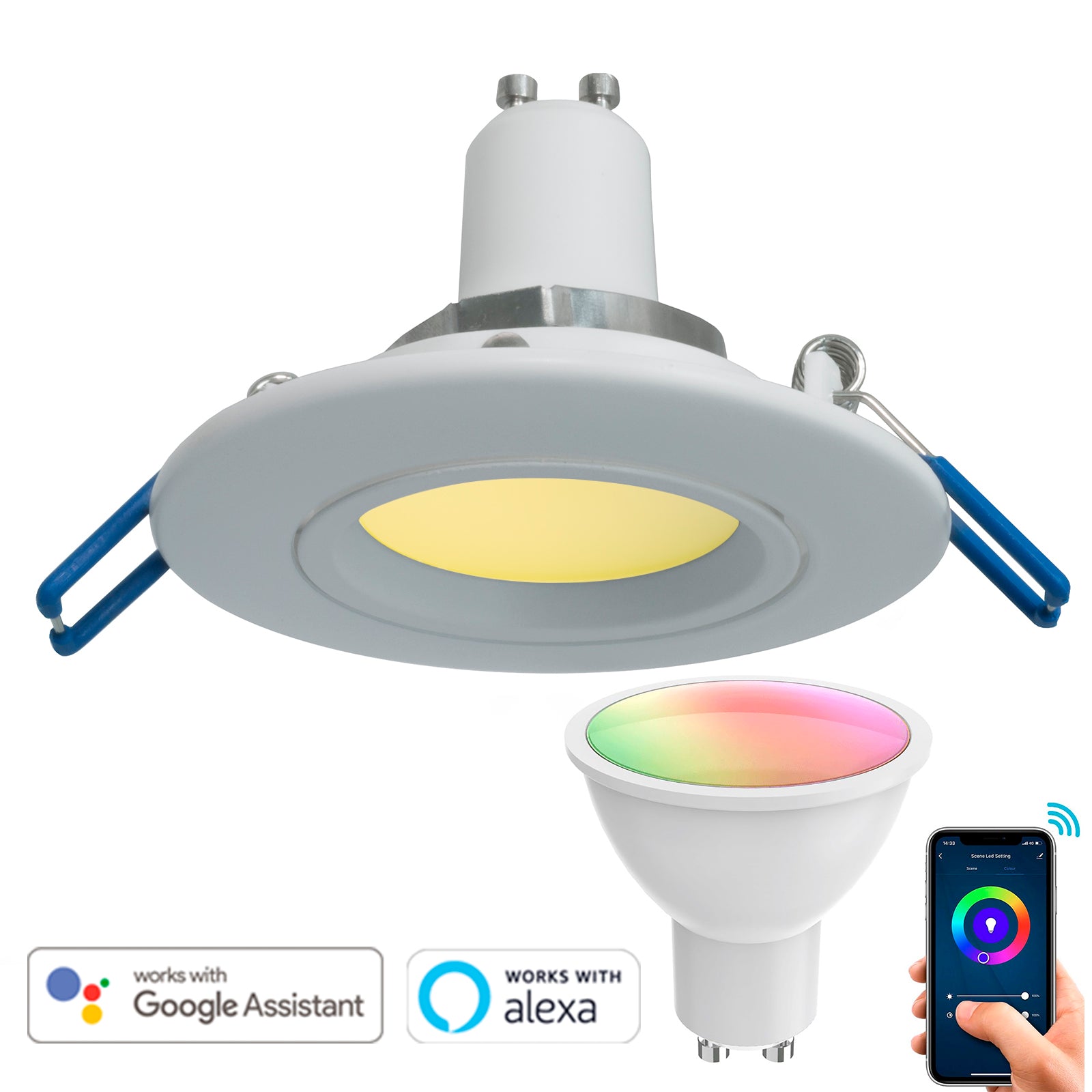 Faretto SMART Alexa Google incasso 7cm lampada LED 5W orientabile WiFi GU10 RGB CCT da 2700K-6500K 230V soffitto BIANCO