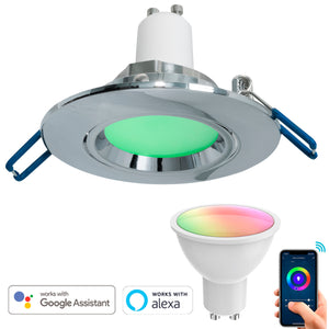 Faretto SMART Alexa Google incasso 7cm lampada LED 5W orientabile WiFi GU10 RGB CCT da 2700K-6500K 230V soffitto SILVER