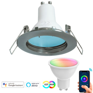 Faretto lampada SMART Alexa Google incasso 6cm luce LED 5W WiFi GU10 RGB CCT da 2700K a 6500K 230V soffitto SILVER