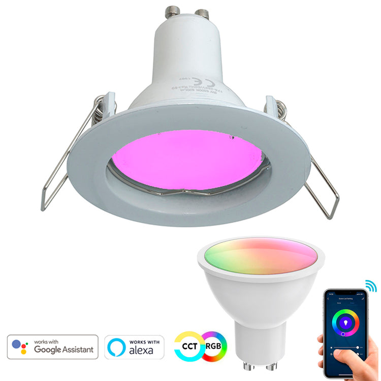 Faretto lampada SMART Alexa Google incasso 6cm luce LED 5W WiFi GU10 RGB CCT da 2700K a 6500K 230V soffitto BIANCO