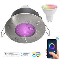 Faretto incasso IP65 SMART WiFi controllo Alexa Google 5W GU10 RGB CCT cromoterapia luci box doccia 230V SILVER SPAZOLATO