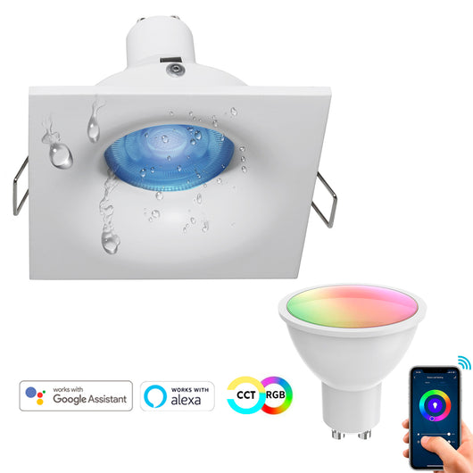 Faretto LED SMART WiFi incasso IP65 Alexa Google luce RGB CCT da 2700K-6500K cromoterapia centro estetico 230V QUADRATO