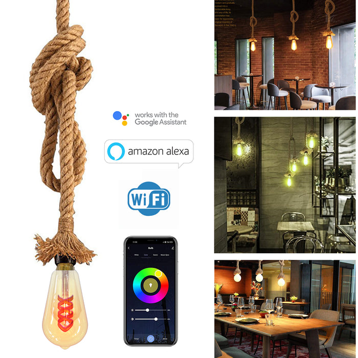 Pendente corda SMART lampada vetro LED E27 4,9W intelligente WiFi RGB 1800K sospensione dimmerabile Alexa Google 230V