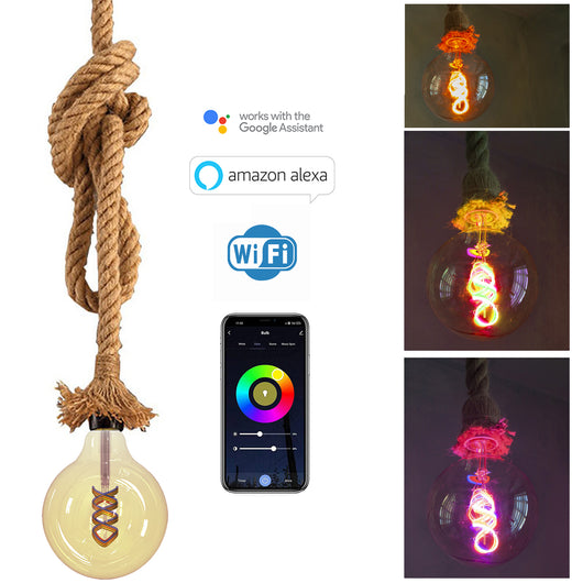 Pendente corda SMART WiFi lampada GLOBO vetro E27 LED 4,9W luce multicolore RGB 1800K dimmerabile Alexa Home 230V