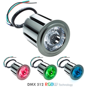 Faretto LED SPOT 12W RGB RGBW DMX512 lampada spot sincronizzabile 24V cromoterapia luce colorata 50mm 5 fili RGB+3000K