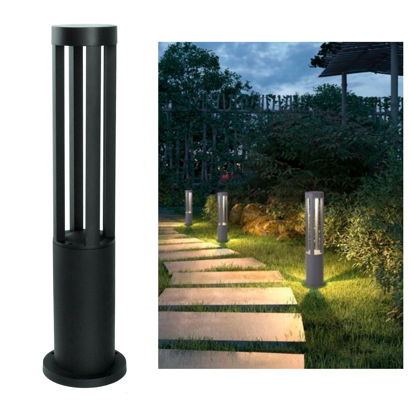 Lampione LED 12W esterno IP65 lampioncino luce giardino cortile viale 60cm 230V NERO 3000K