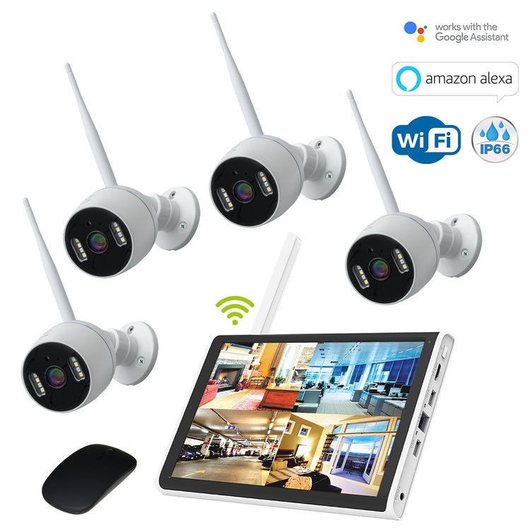 KIT NVR 8CH WiFi SMART controllo remoto videosorveglianza 4 telecamere IP 3MP HD IP66 esterno interno LAN Alexa Google