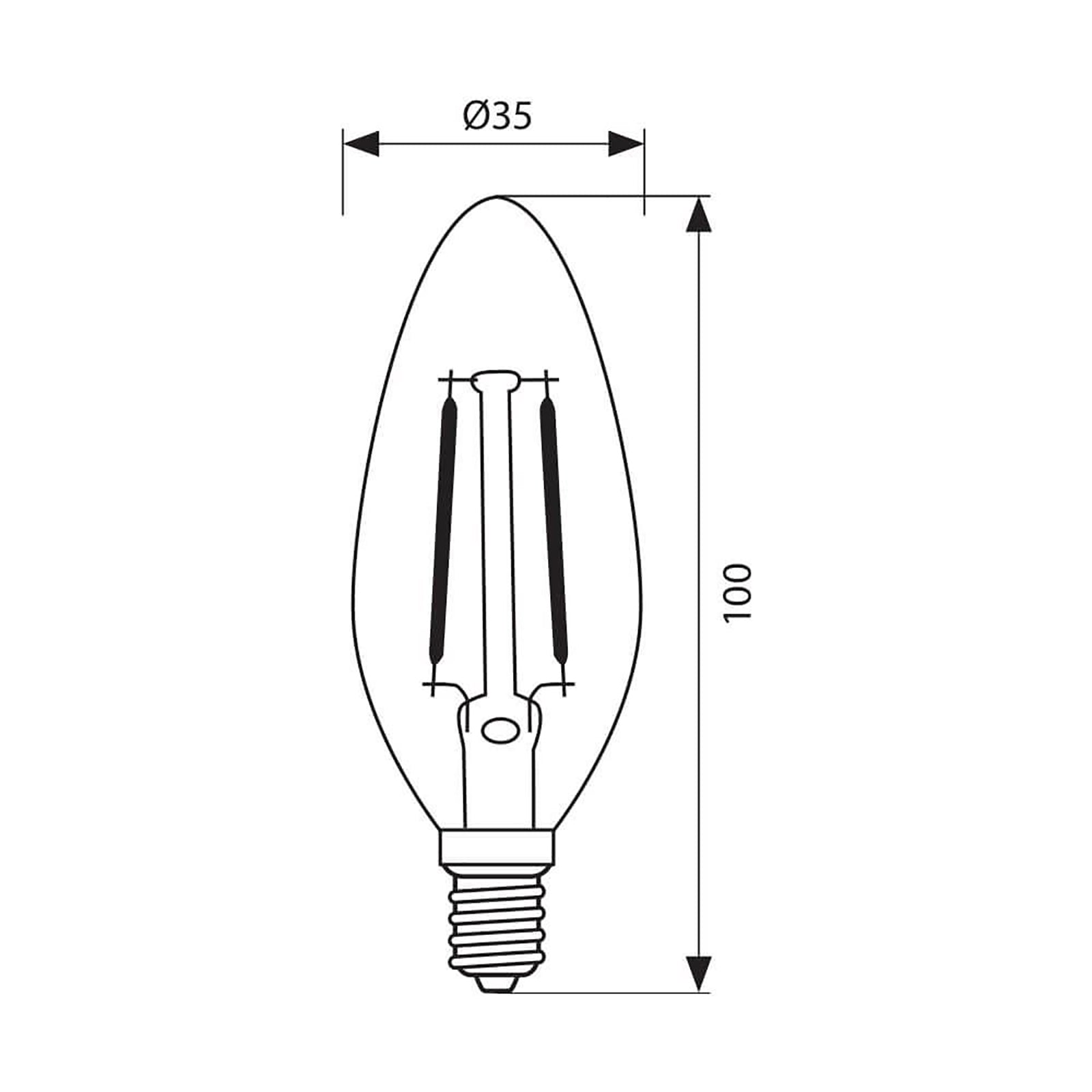 Lampadina filo LED candela attacco piccolo E14 4W vetro trasparente resa 40W luce calda 3000K 470 lumen 230V