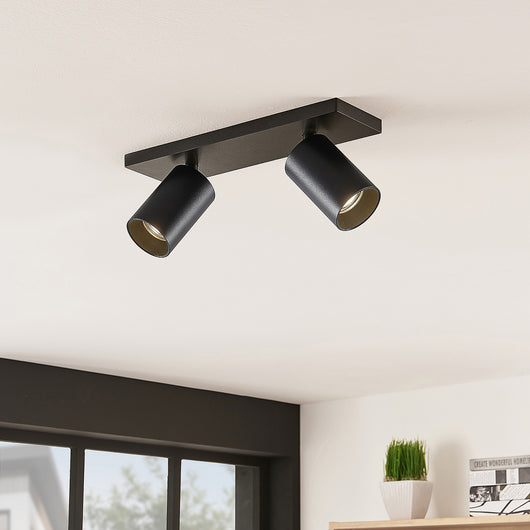 Plafoniera rettangolare LED 2 faretti orientabile luci soffitto parete specchio negozio cucina ufficio 230V nero