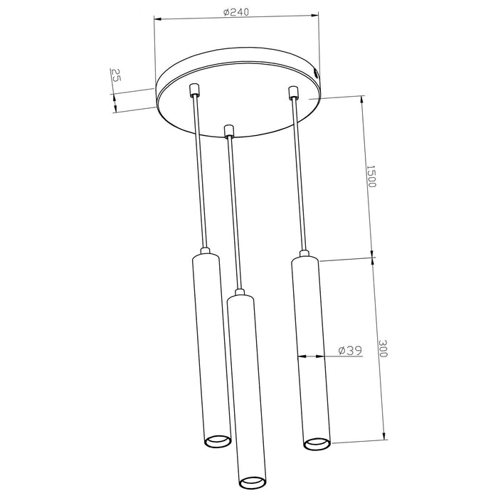 Lampada sospensione 3 luci LED 15W lampadario soffitto tondo pendente cilindro luce 3000K tavolo ristorante RA90 nero bianco 230V NERO