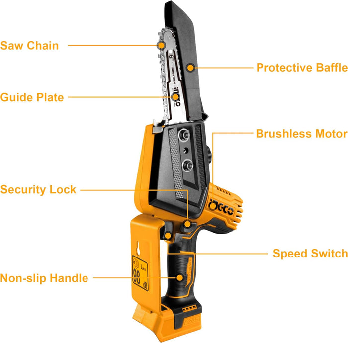 Mini elettrosega a batteria 20 V barra 15 cm brushless Solo corpo Ingco CGSLI2068