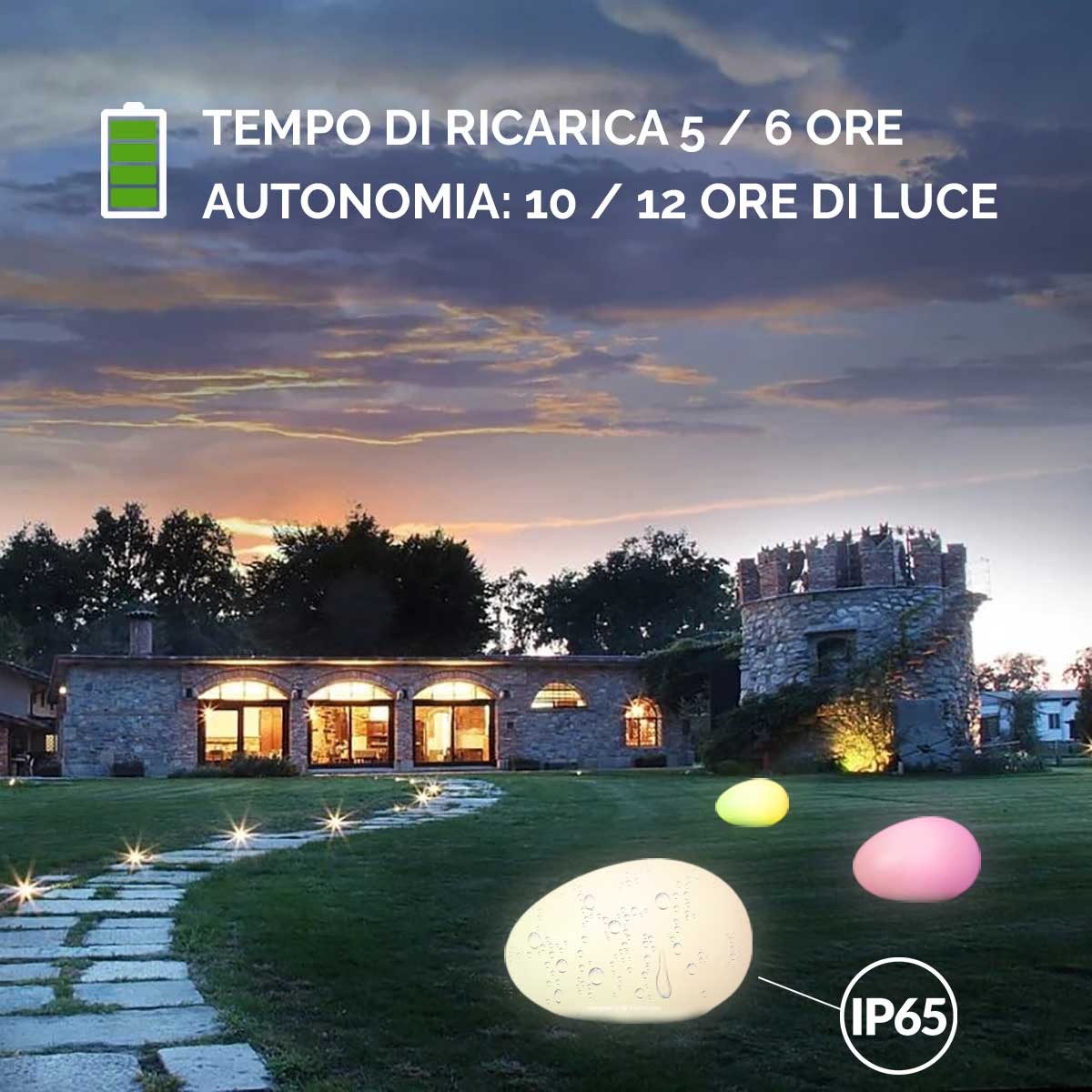 Lampada decorativa luminosa crepuscolare pietra solare RGB LED 14W  IP65 luce esterni decorazione giardino bordo piscina