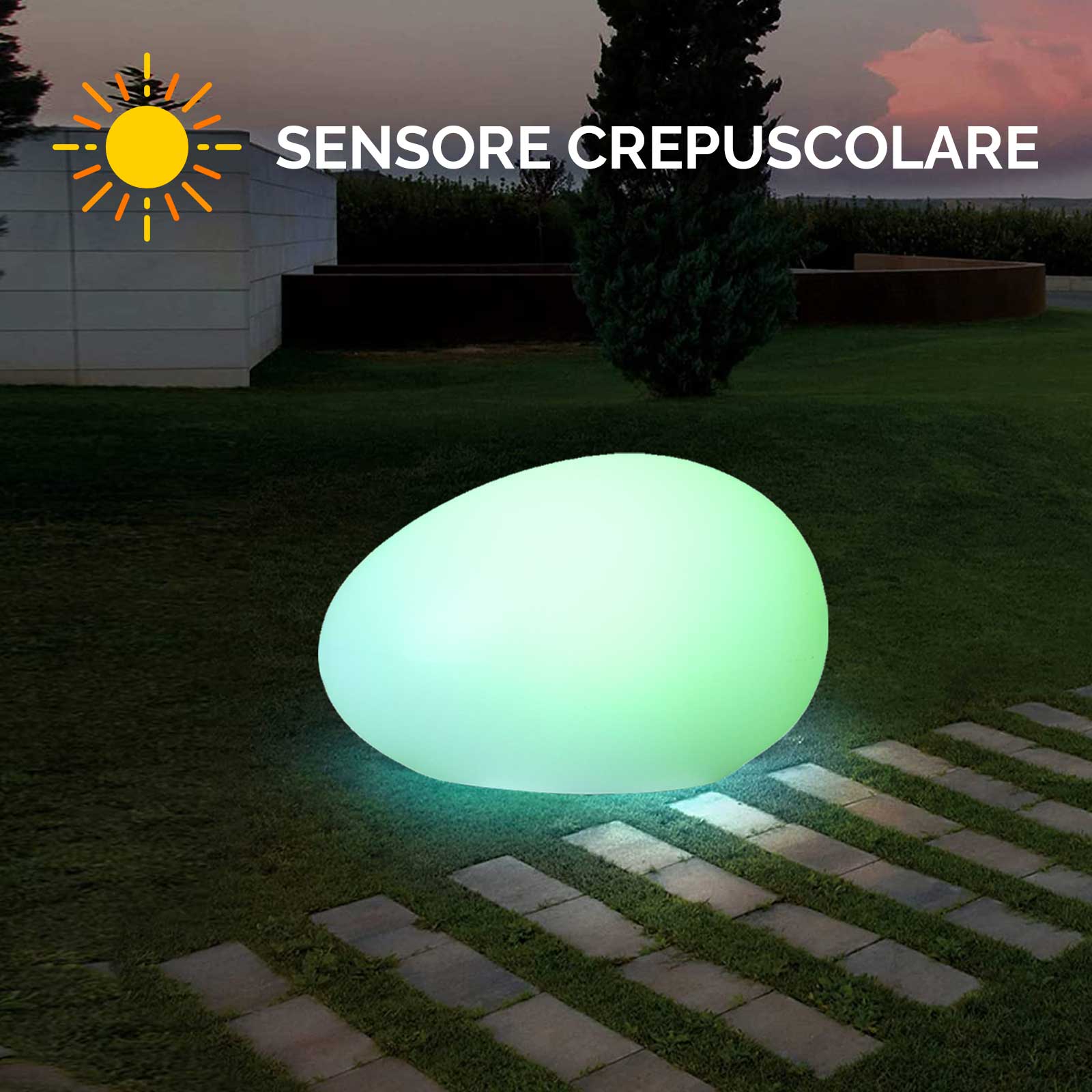 Lampada decorativa luminosa crepuscolare pietra solare RGB LED 14W  IP65 luce esterni decorazione giardino bordo piscina