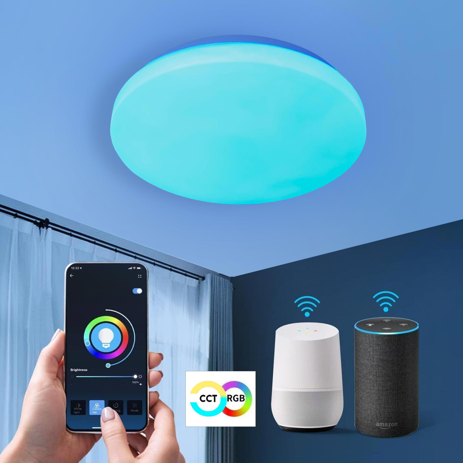 Plafoniera moderna LED SMART 20W RGB CCT lampada WiFi multicolore dimmerabile smatphone Alexa Google luce colorata 230V