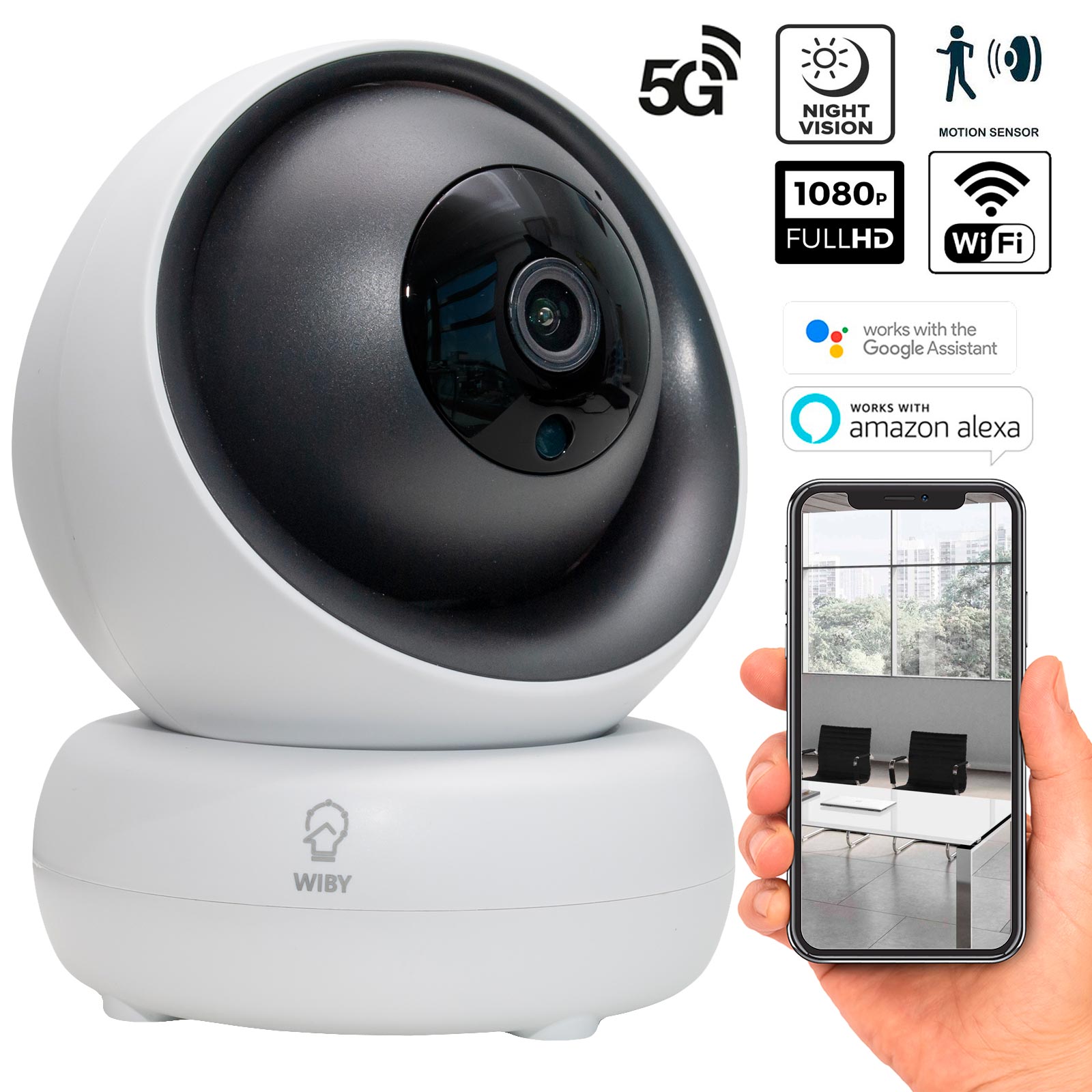 Telecamera SMART IP CAM WiFi 5GHz 2MP lente grandangolare 3.6mm sensore movimento visione notturna alexa google