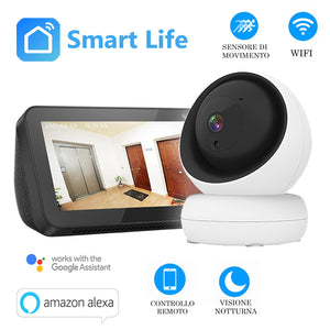 Telecamera SMART IP CAM WiFi 5GHz 2MP lente grandangolare 3.6mm sensore movimento visione notturna alexa google