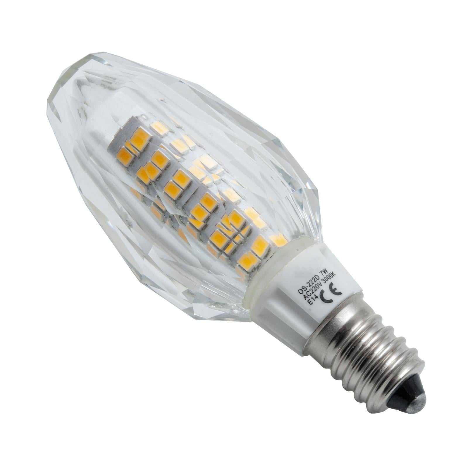 Lampadina LED candela E14 vetro cristallo lampada basso consumo attacco piccolo 7W resa 70W 700 lumen 230V LUCE 3000K