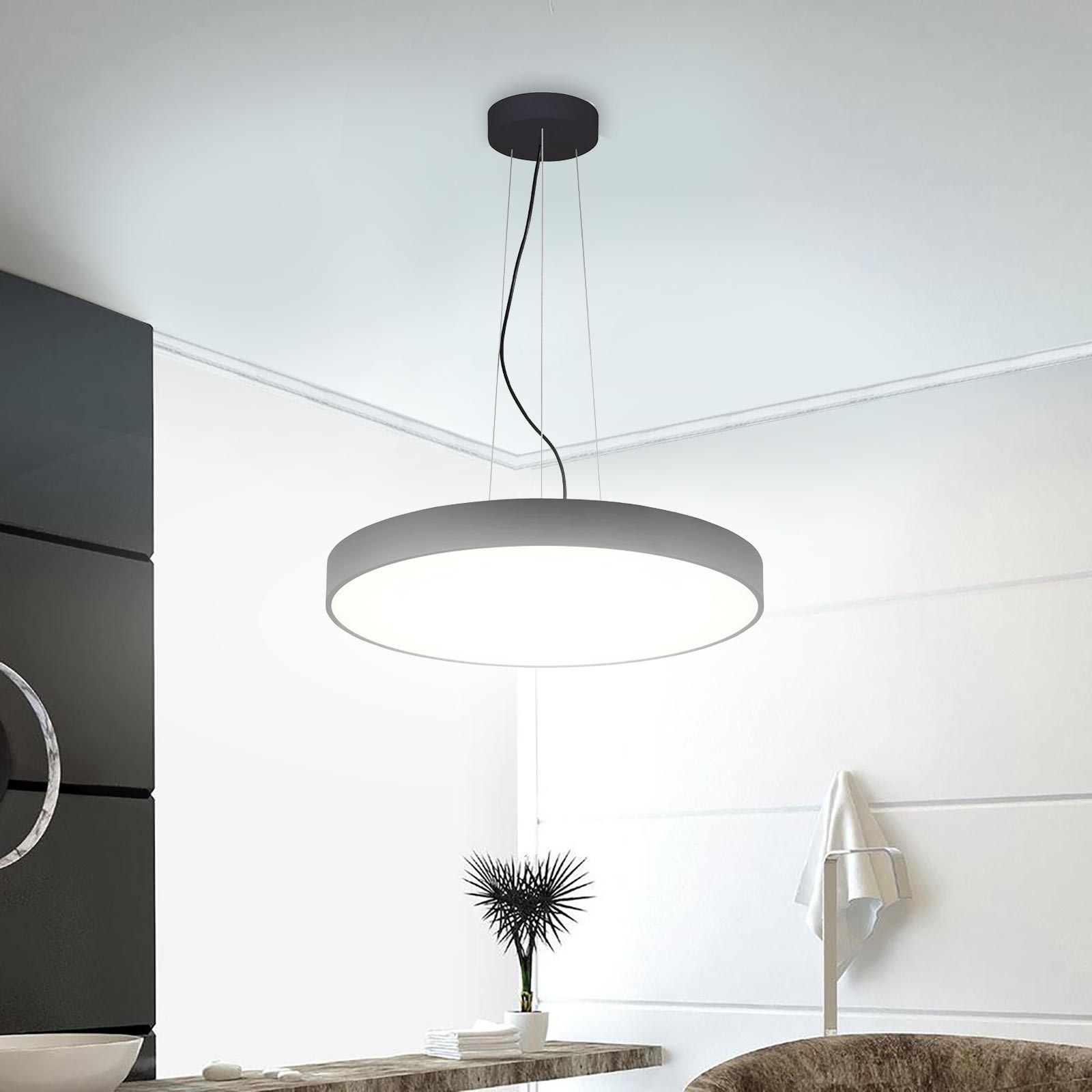 Lampadario pendente cerchio 40cm LED 43W MENKAR 400 lampada UP DOWN sospensione 2 temperature 230V COLORE NERO