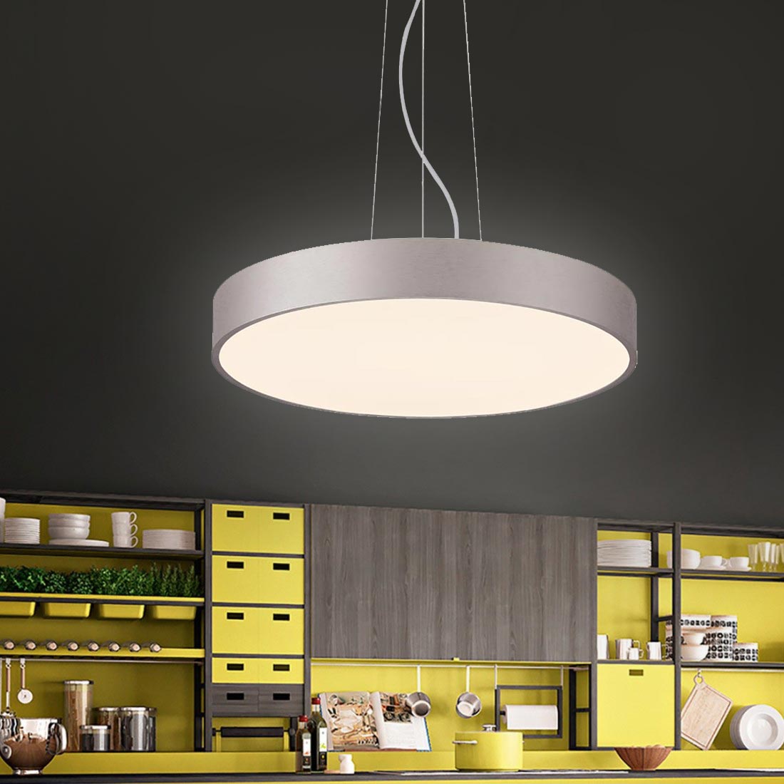 Lampadario pendente cerchio 40cm LED 43W MENKAR 400 lampada UP DOWN sospensione 2 temperature 230V COLORE ARGENTO