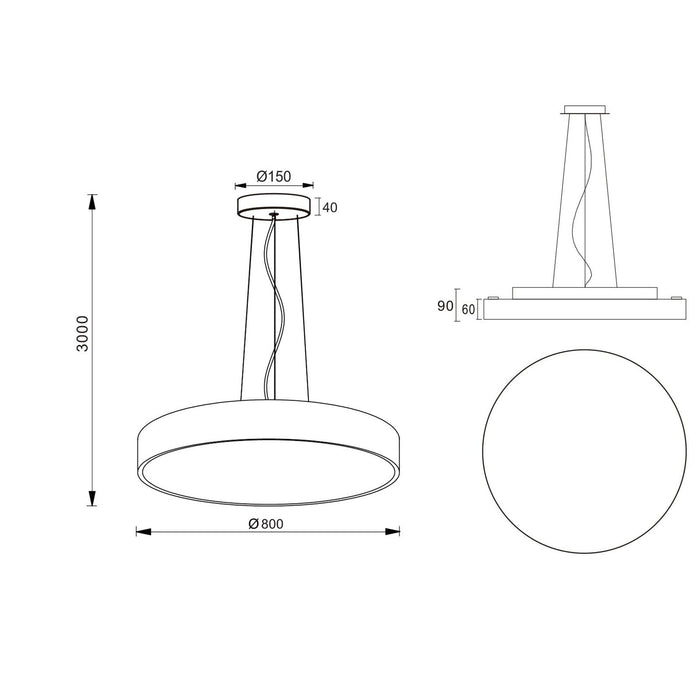 Lampadario pendente cerchio 80cm LED 95W MENKAR 800 lampada UP DOWN sospensione 2 temperature 230V COLORE BIANCO