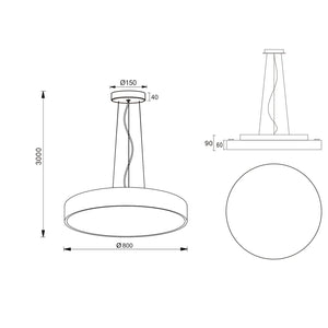 Lampadario pendente cerchio 80cm LED 95W MENKAR 800 lampada UP DOWN sospensione 2 temperature 230V COLORE ARGENTO