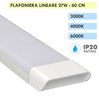 Plafoniera lineare LED 27W lampada soffitto parete 2700lm luce interni cucina ripostiglio cantina 60cm 230V 4000K